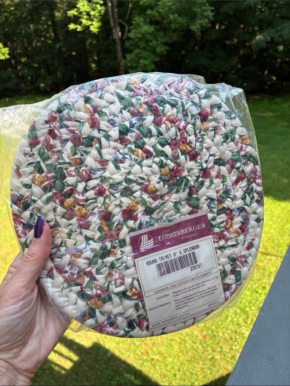 The Longaberger Round Braided Trivet - Floral Garden Splendor 9" SMELLS MUSTY
